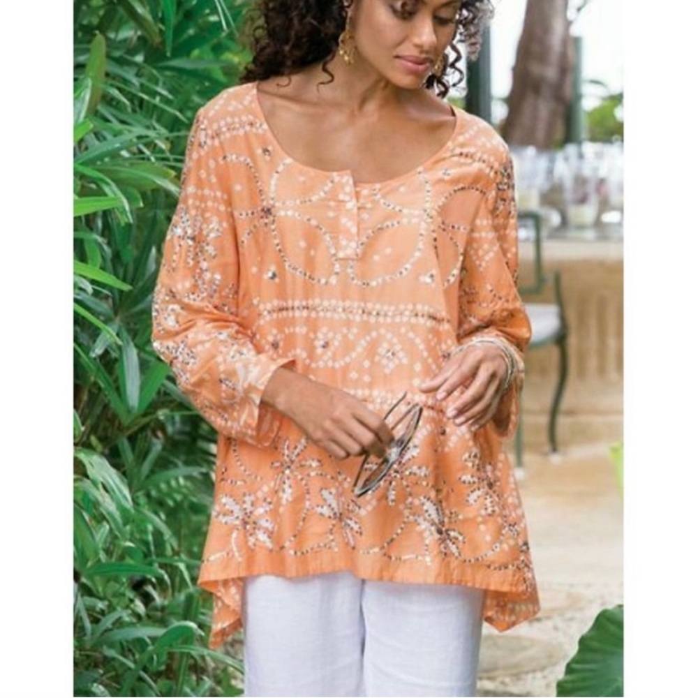 Sold out Bora Bora sequin flare top peach & silver